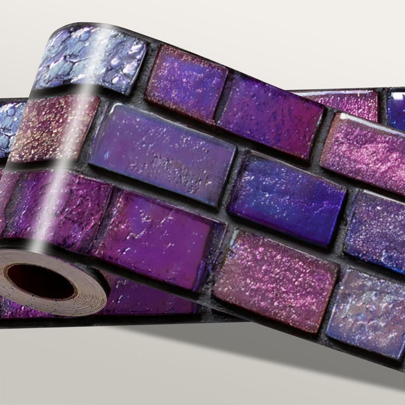 IOHEFY Purple Brick Wallpaper Border 196x4 Inch Peel and Stick Wall Border Iridescent Mosaic Pattern Removable Vinyl Wall Trim for Bathroom Kitchen Home Decor - Image 1